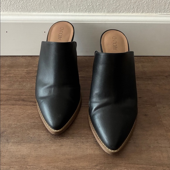 Abound Shoes - Black Leather Pointed Mules